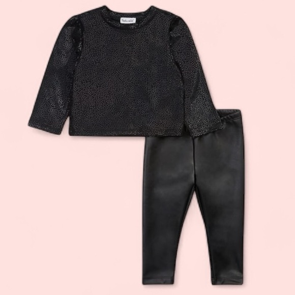 NWT Spendid Baby Girls’ Gunmetal Hearts Long Sleeve Set Faux Leather‎ Gift - Picture 1 of 7